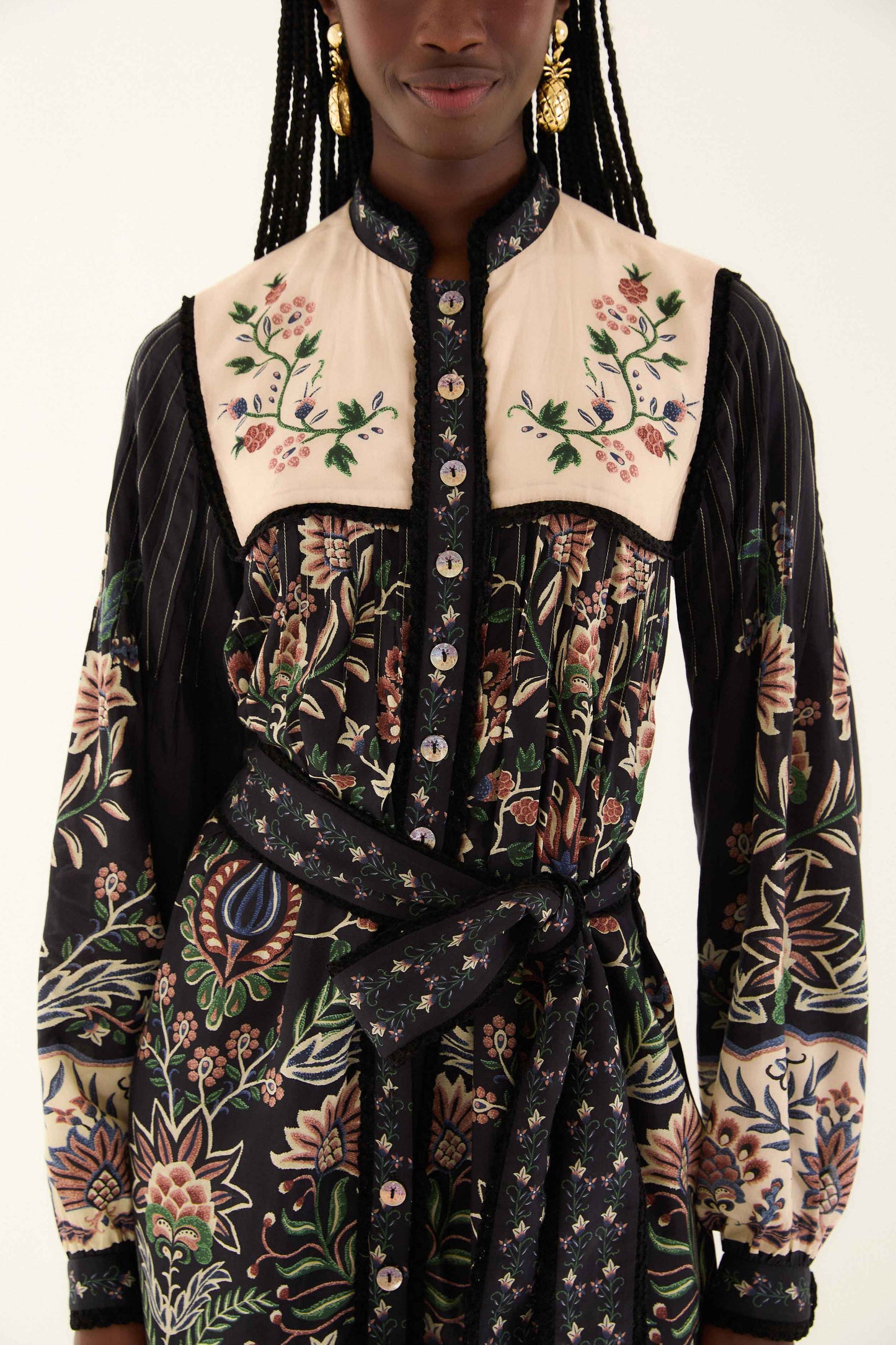 Black Marvelous Garden Long Sleeve Maxi Dress