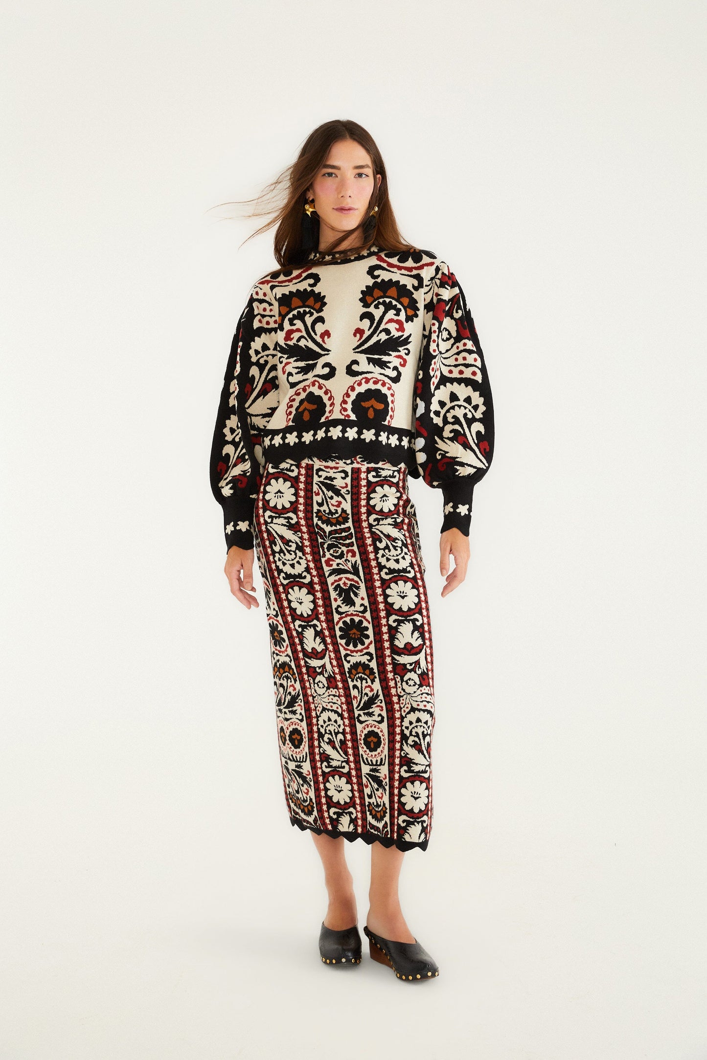 Stripes Winter Tapestry Knit Skirt