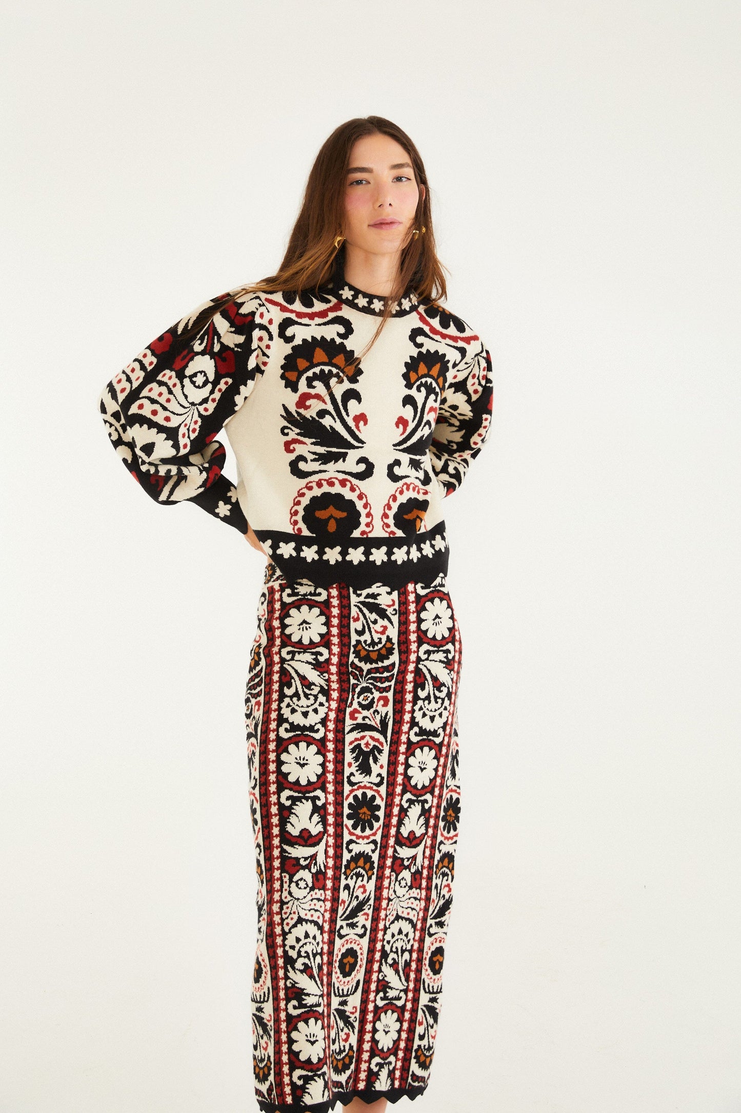 Stripes Winter Tapestry Knit Skirt