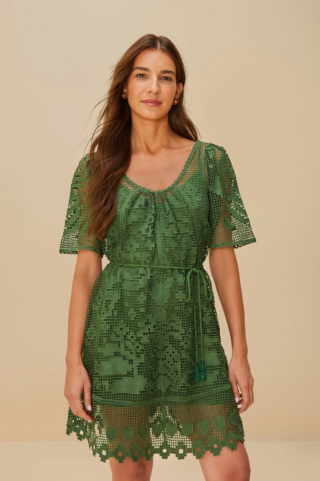 Green Pineapple Guipure Mini Dress