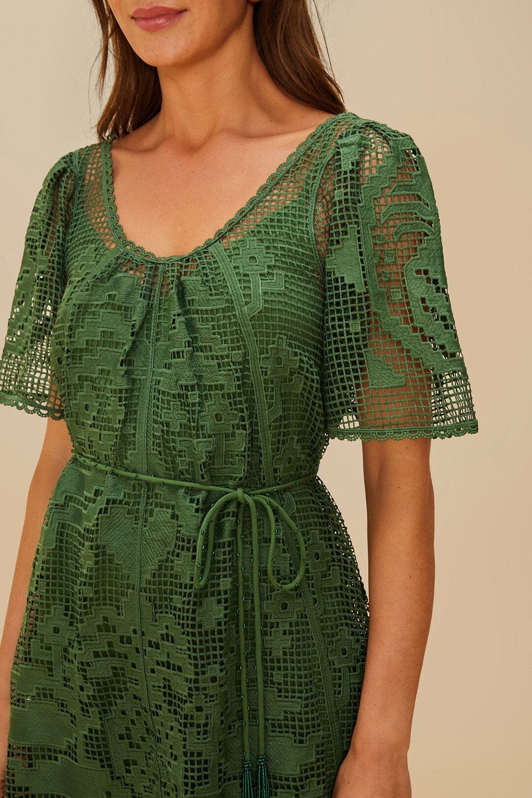 Green Pineapple Guipure Mini Dress