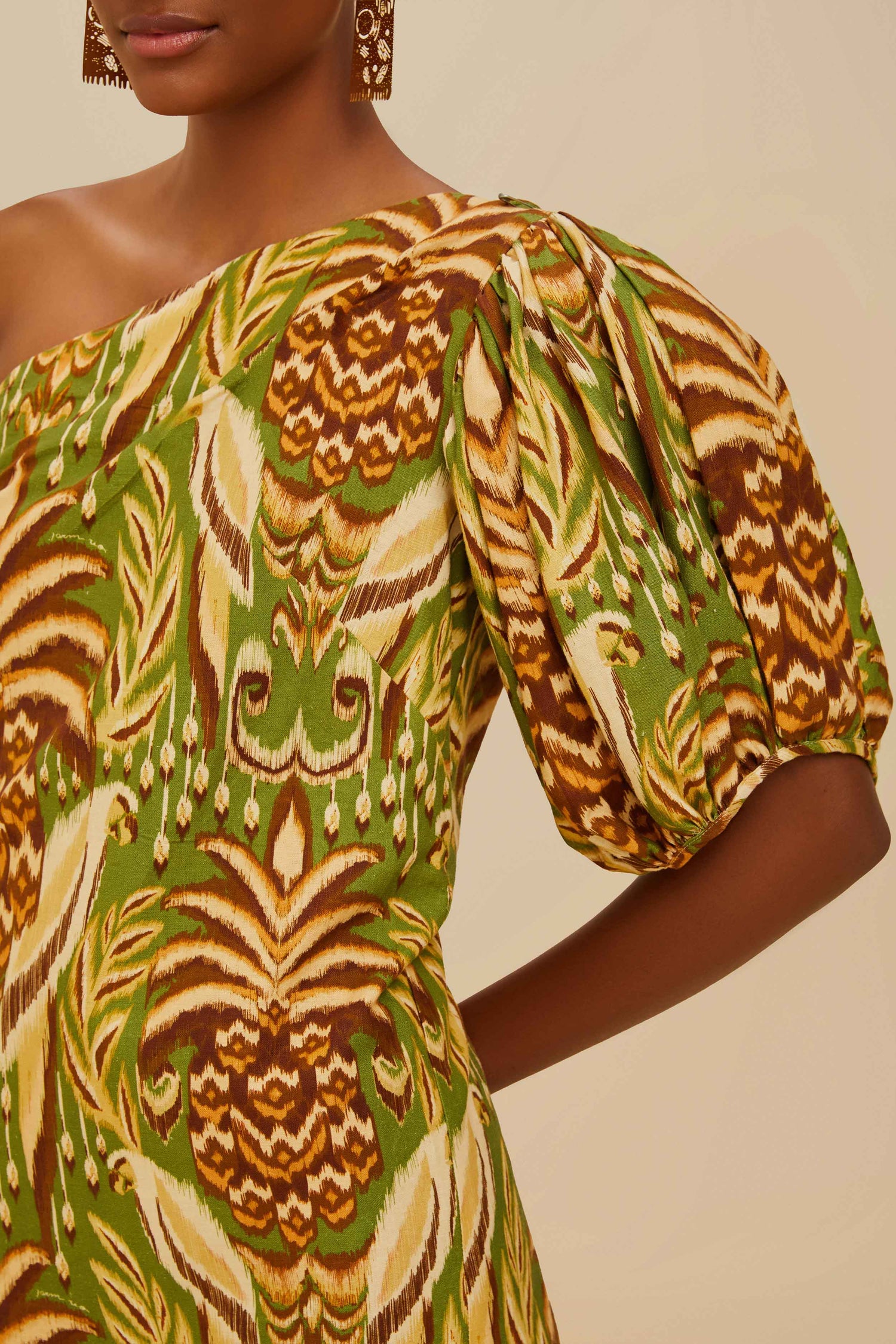 farm rio green pineapple dress FARM Rio Pineapple Guipure Brown Midi Dress
