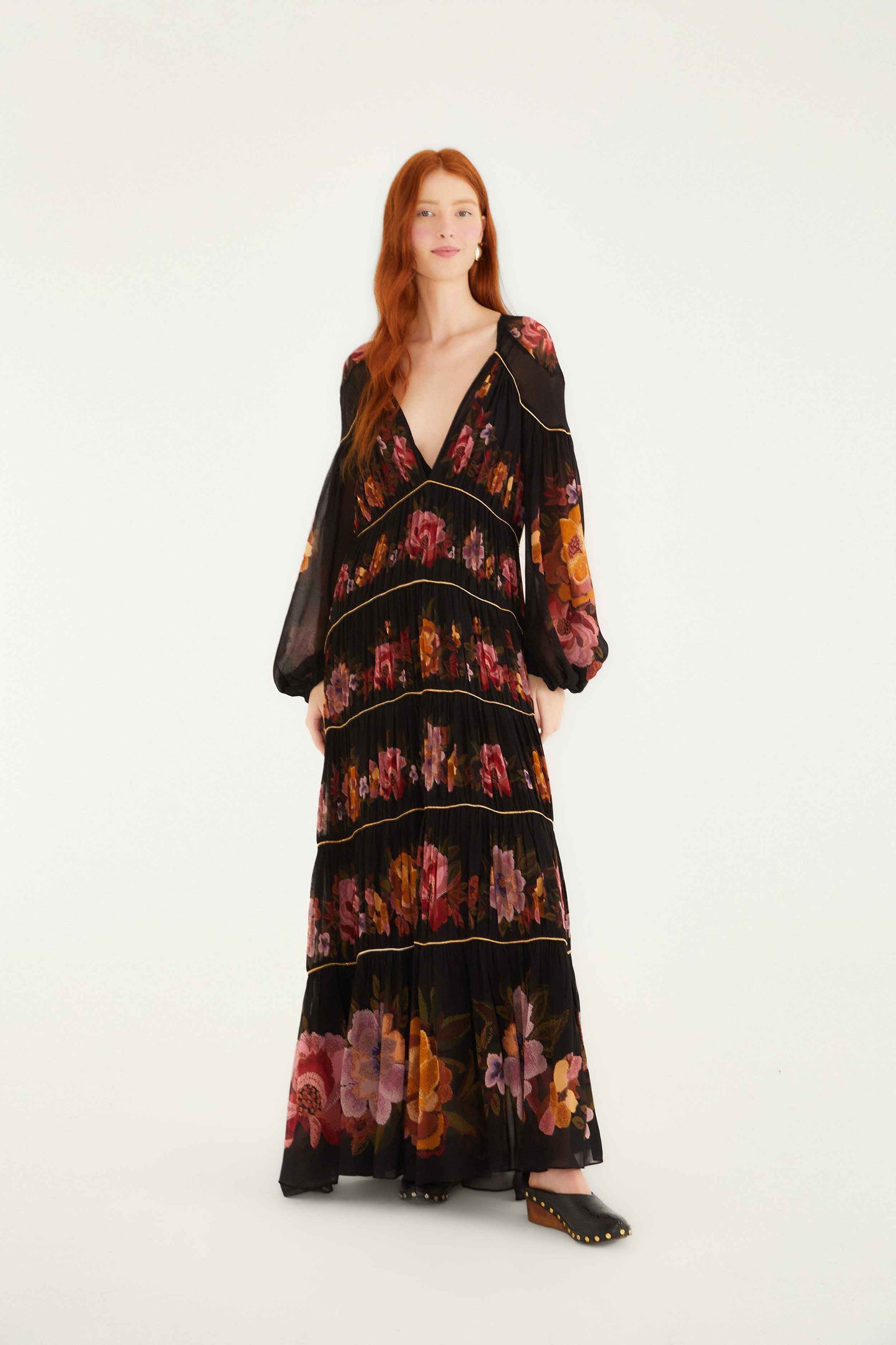 black long sleeve dress with red roses Dolce & Gabbana Girls Mini Me Black Red Roses Silk Dress