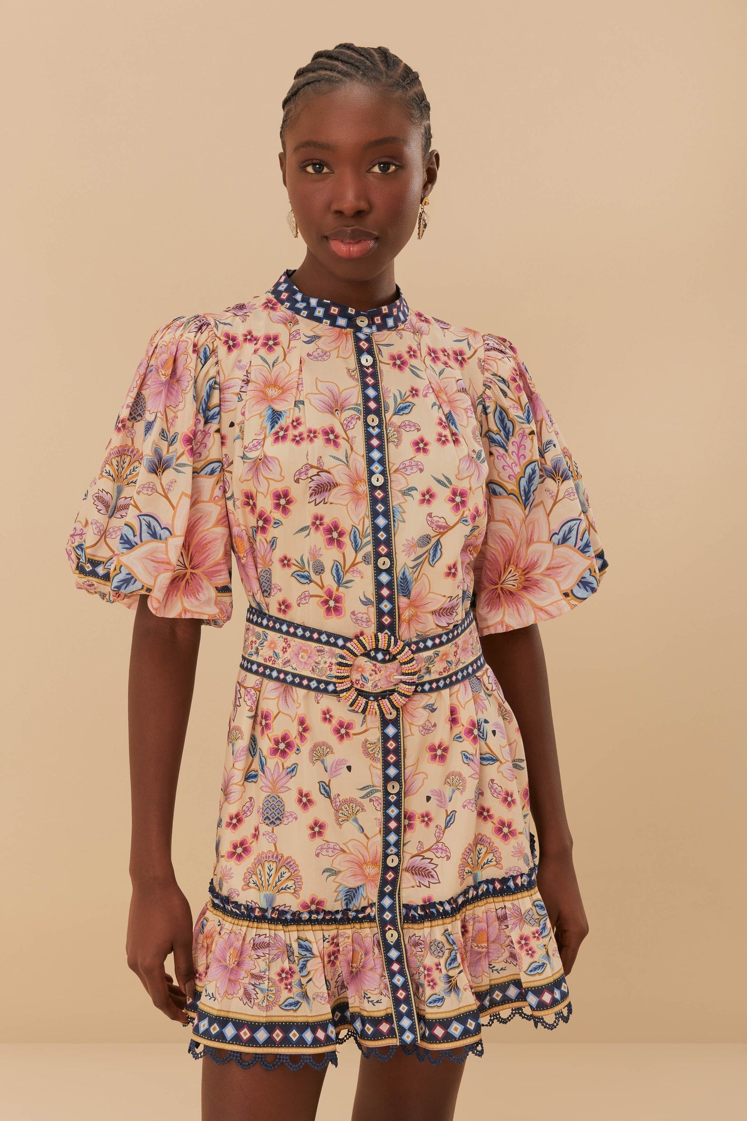 Cream Superbloom Tapestry Puff Sleeve Mini Dress – FARM Rio