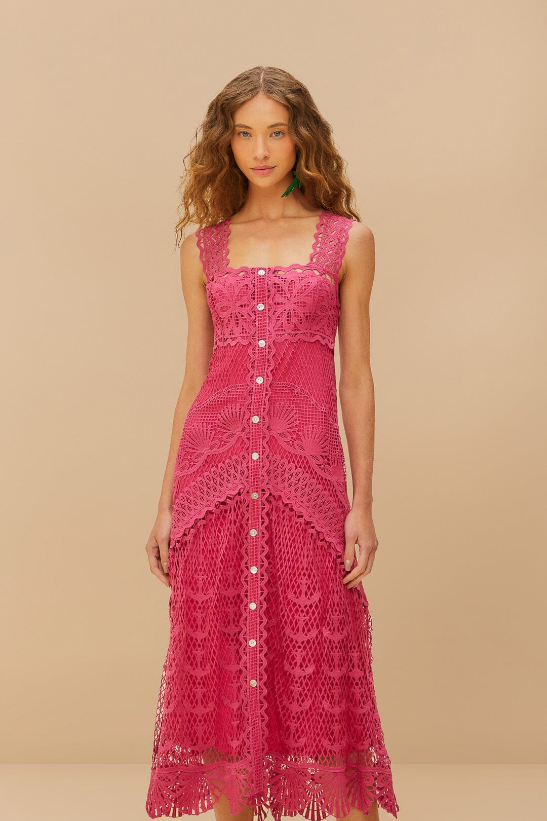 pink nautical guipure maxi dress Sandro Floral cotton guipure maxi dress