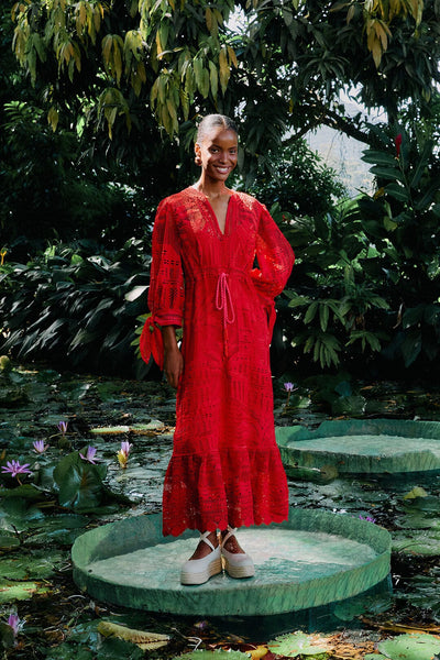 Red Morada Boa Guipure Maxi Dress – FARM Rio