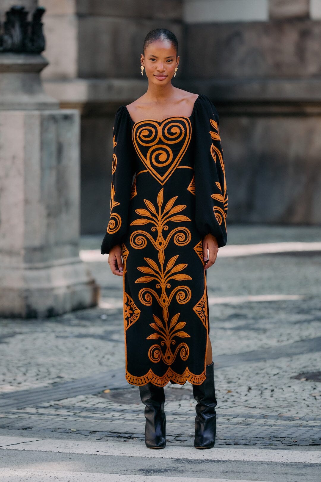 Black Cornely Ainika Embroidered Heart Midi Dress