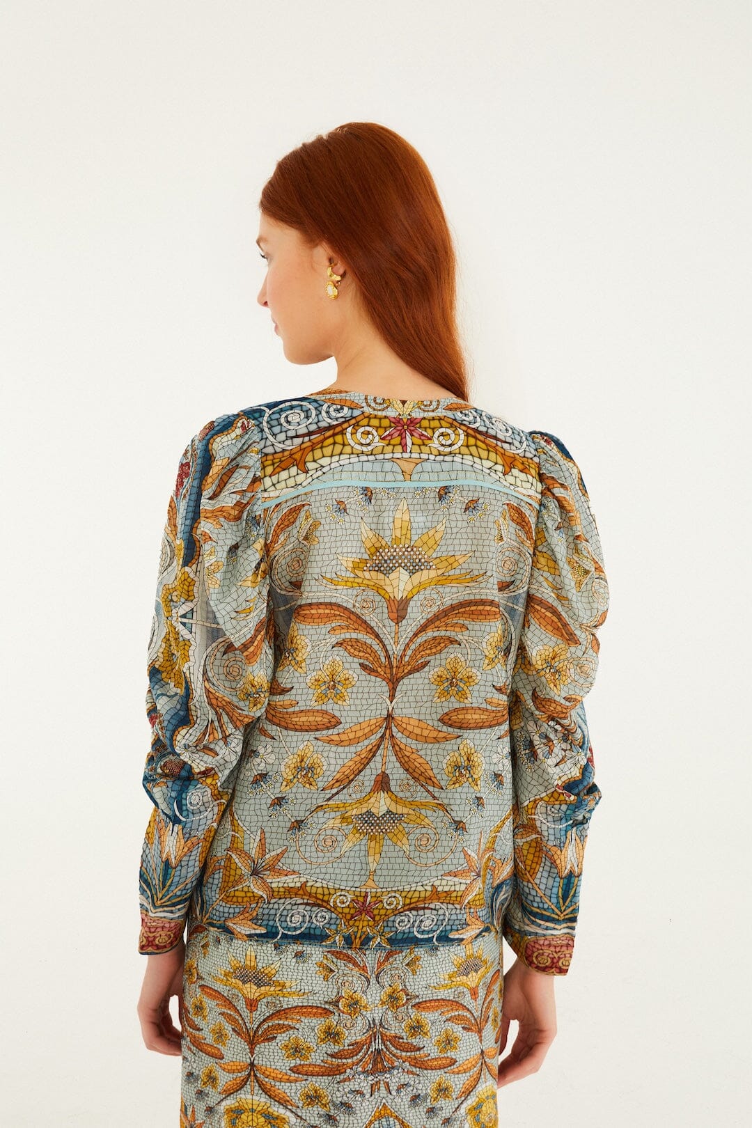 Blue Mosaic Garden Long Sleeve Blouse