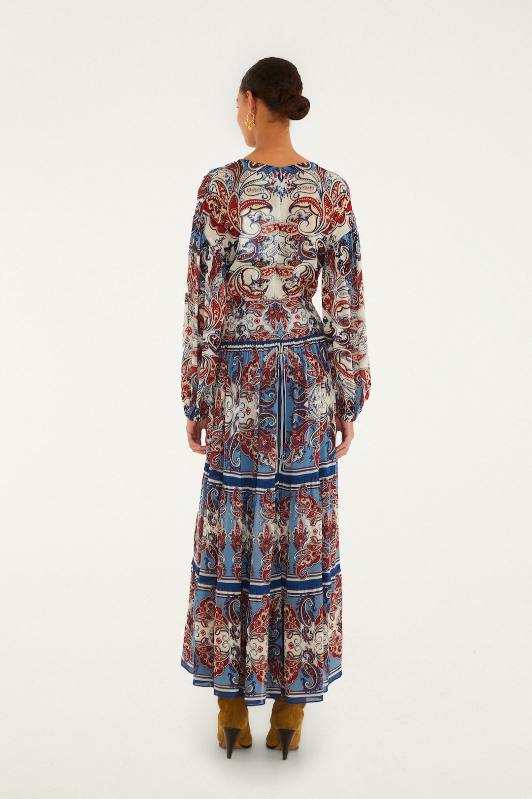 Blue Paisley Scarf Long Sleeve Maxi Dress