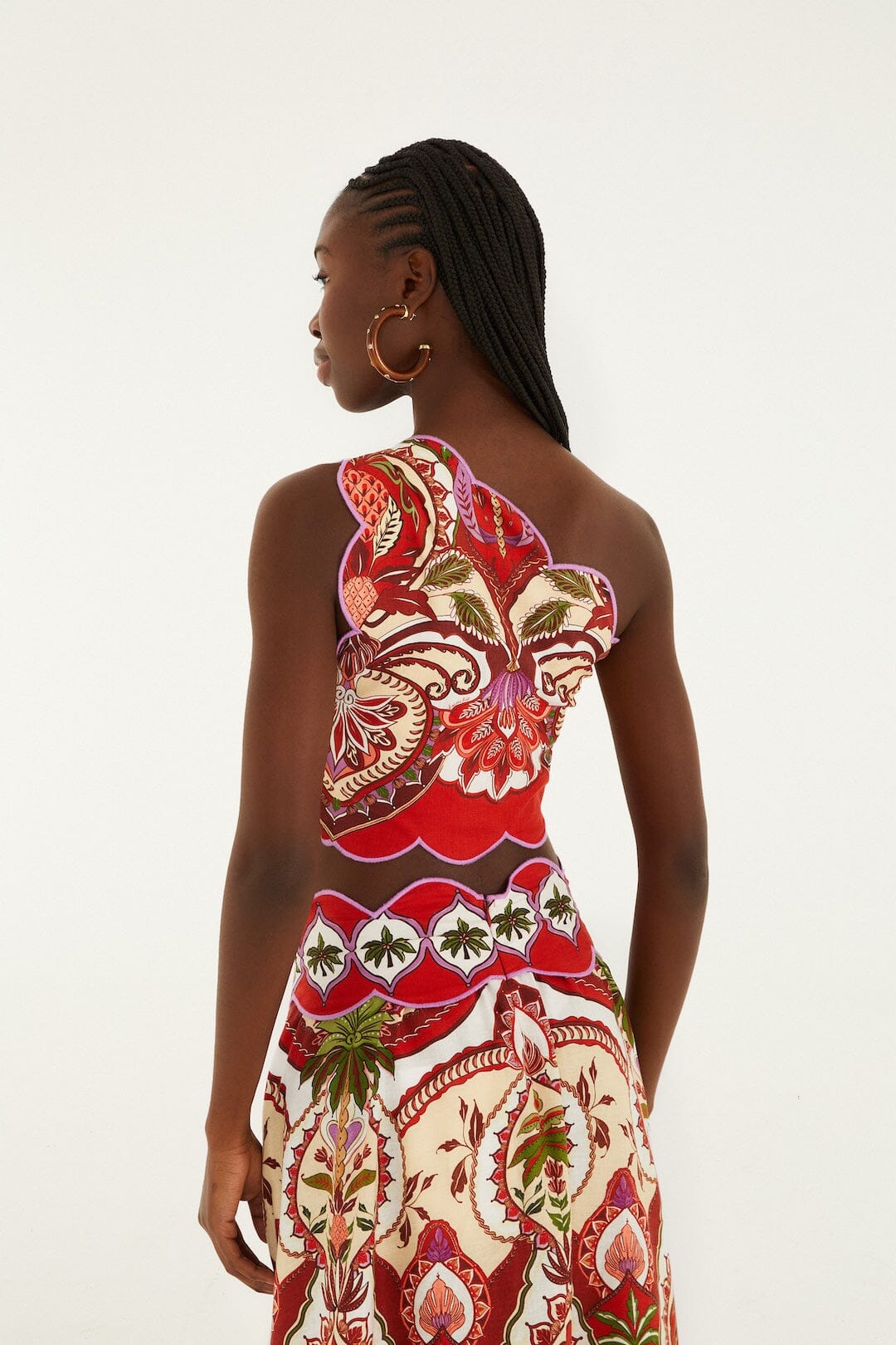 Red Odara Scallops Lenzing™ Ecovero™ Euroflax™ One-Shoulder Top