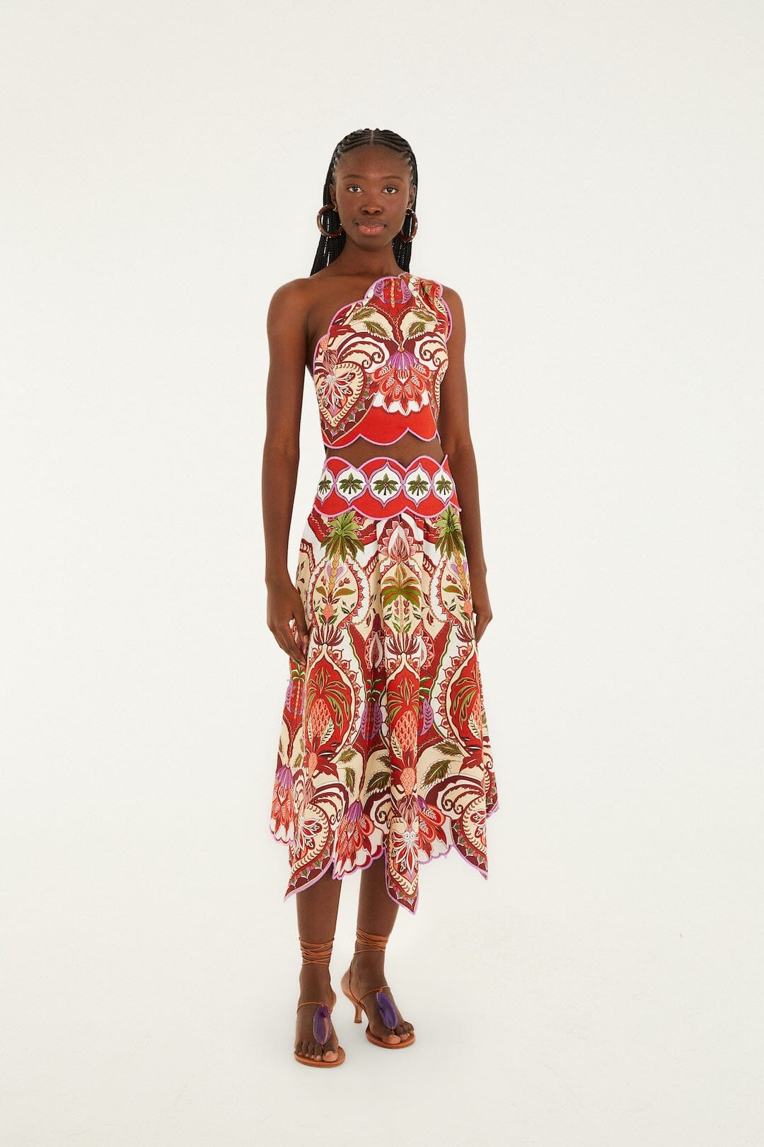 Red Odara Scallops Lenzing™ Ecovero™ Euroflax™ One-Shoulder Top