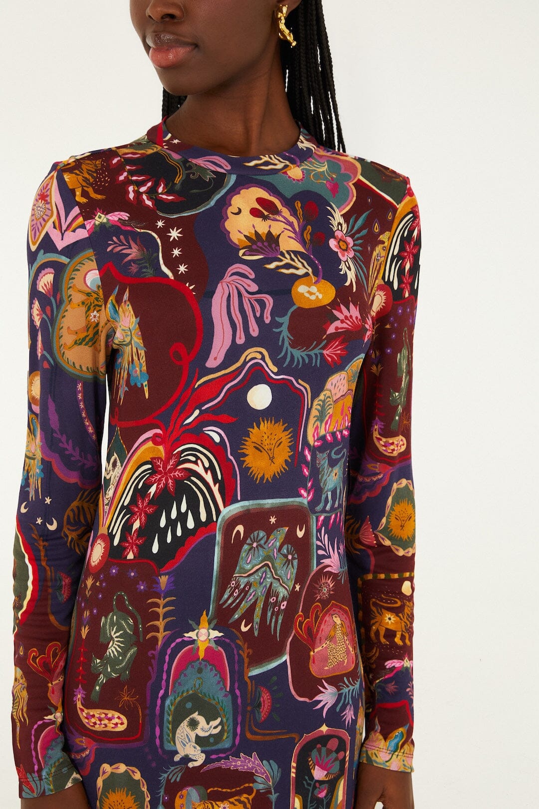 Multicolor Artsy Surreal Land Long Sleeve Maxi Dress