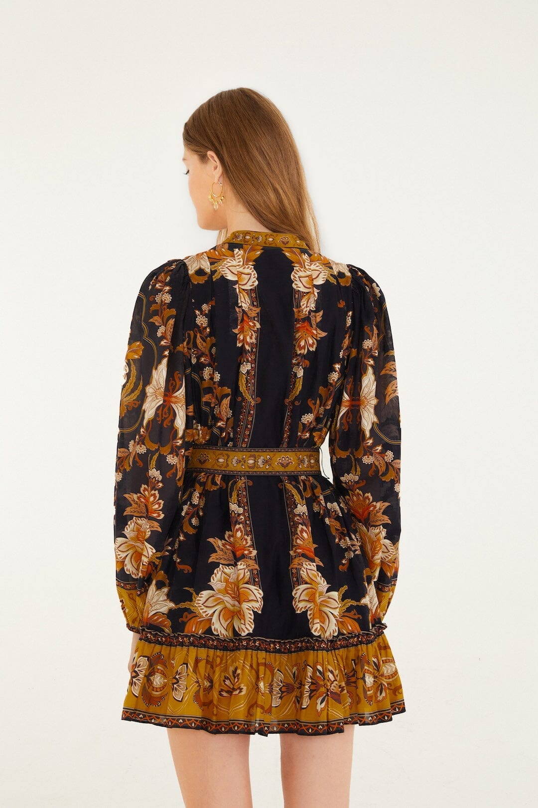 Black Majestic Garden Beaded Buckle Long Sleeve Mini Dress