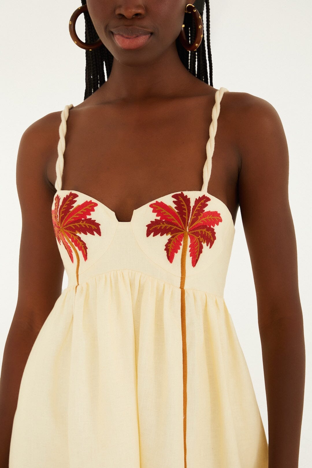red coconut tree mini dress Off-White Coconut Tree Embroidered Euroflax Premium Linen Mini Dress