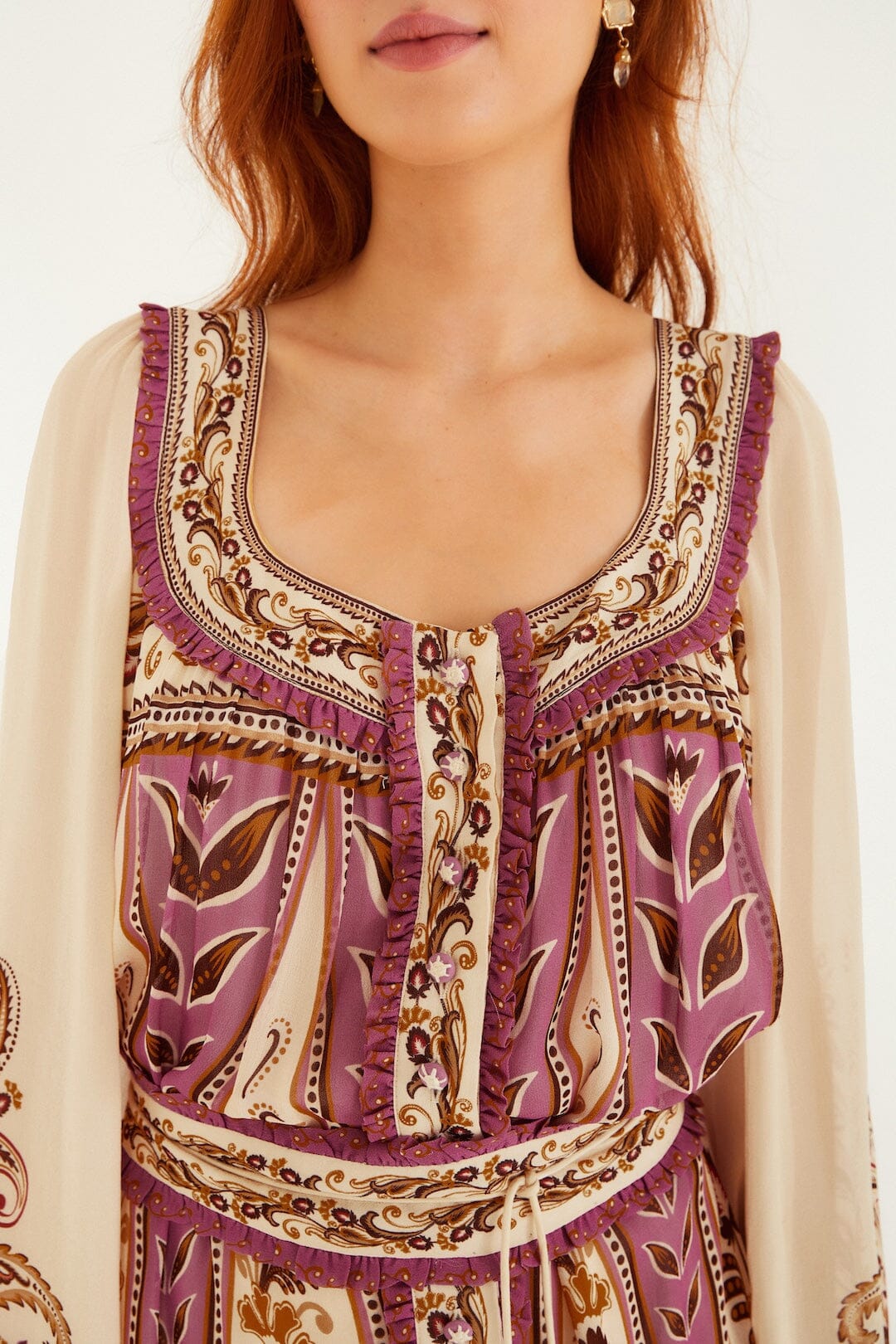 Sand Delicate Ainika Long Sleeve Belted Mini Dress