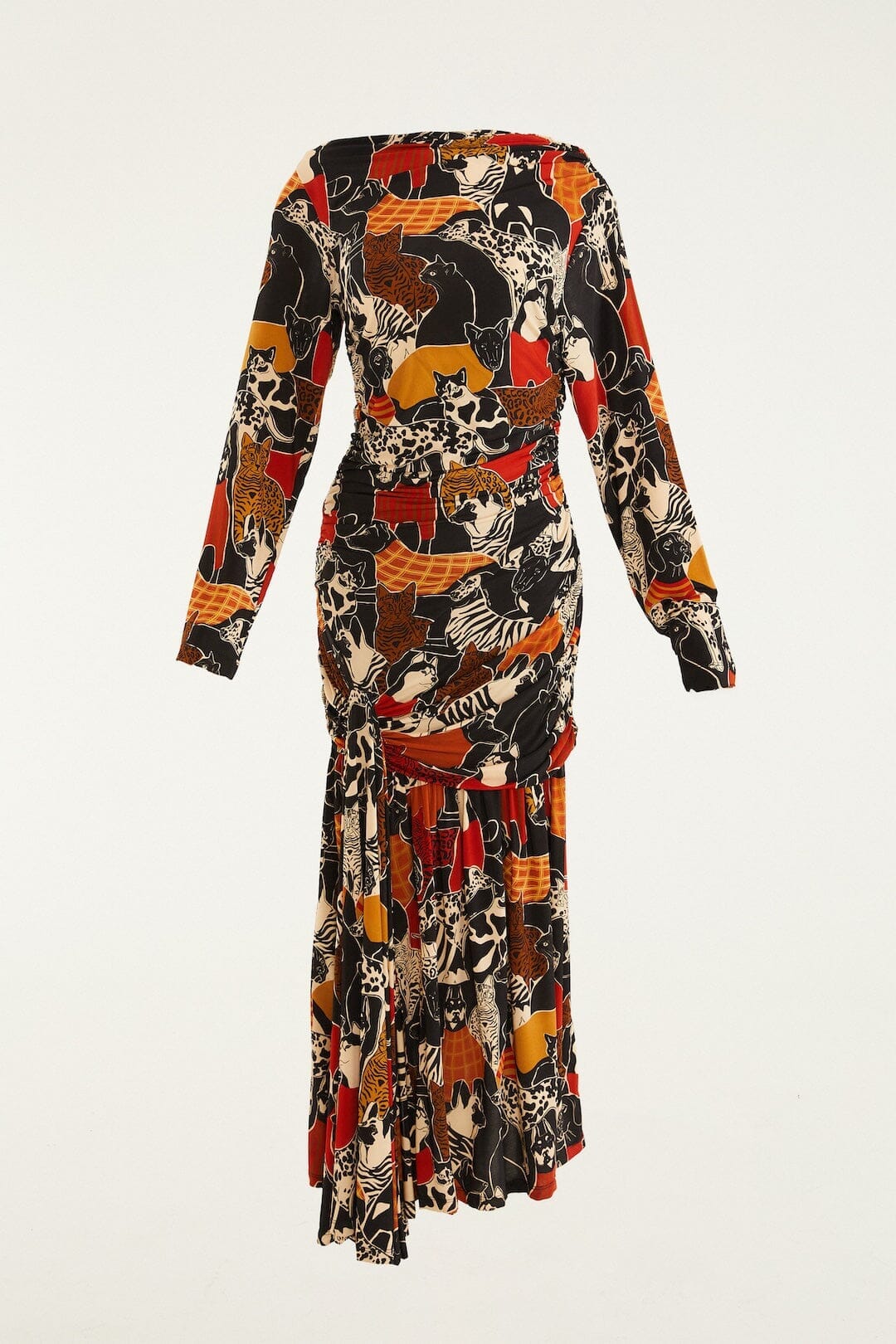 Multicolor Cats And Dogs Long Sleeve Draped Midi Dress | FARM Rio