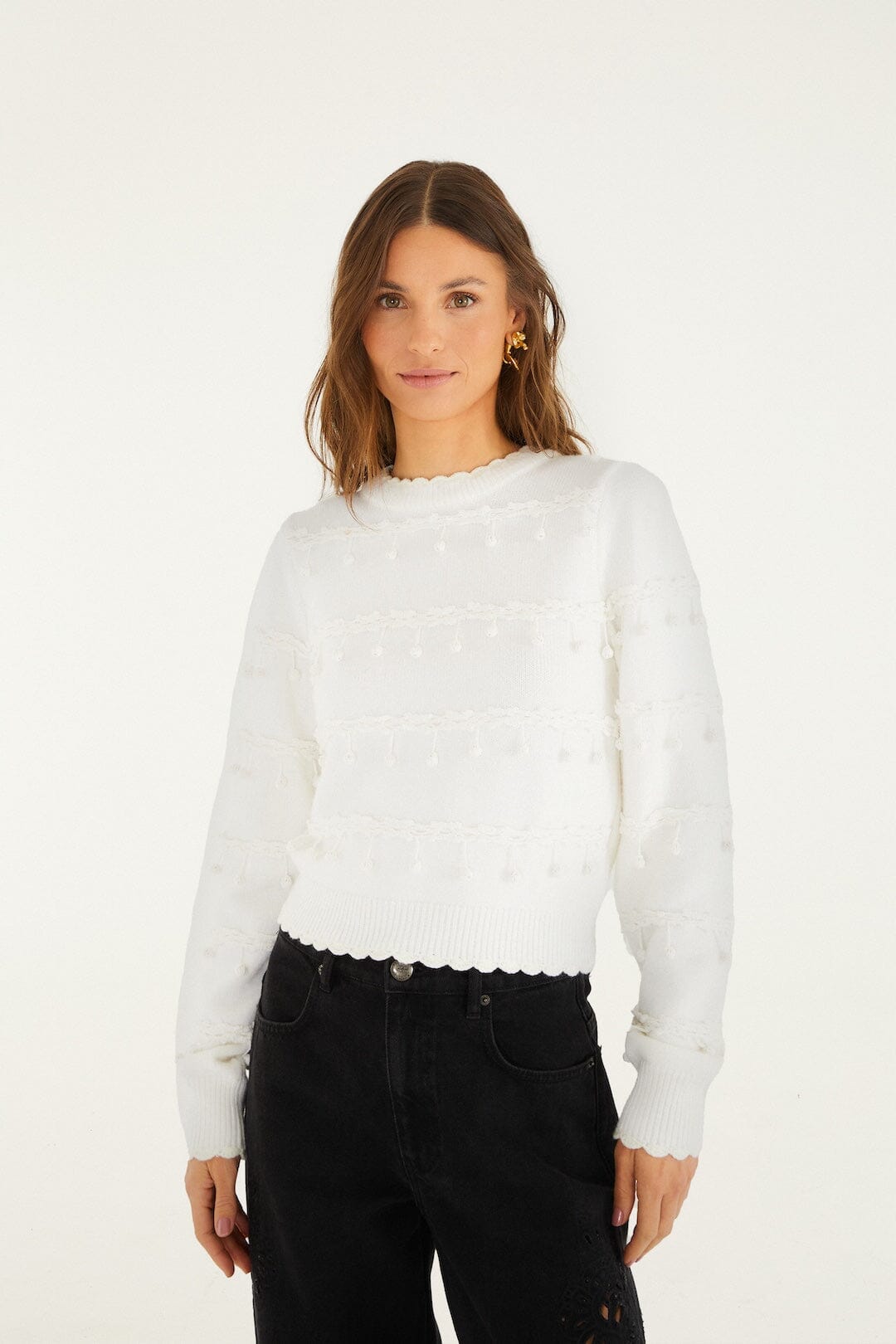 Off-White Strickpullover mit Blasenbesatz