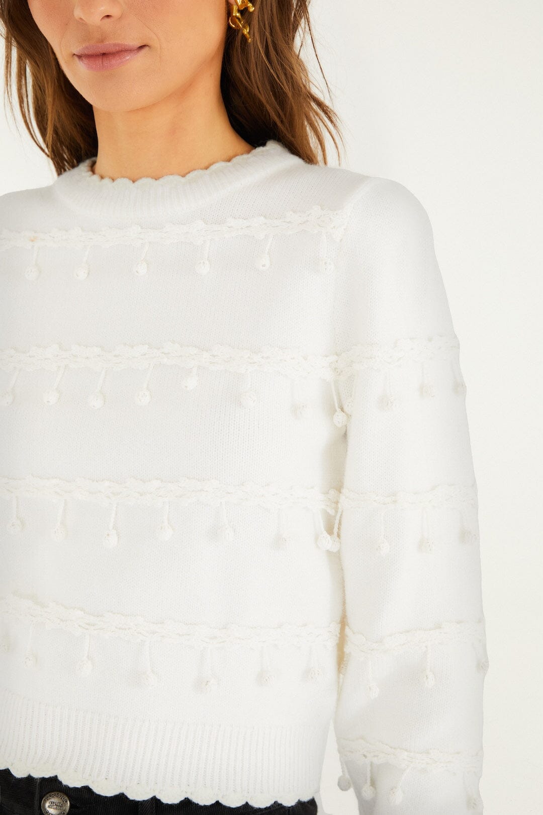 Off-White Strickpullover mit Blasenbesatz