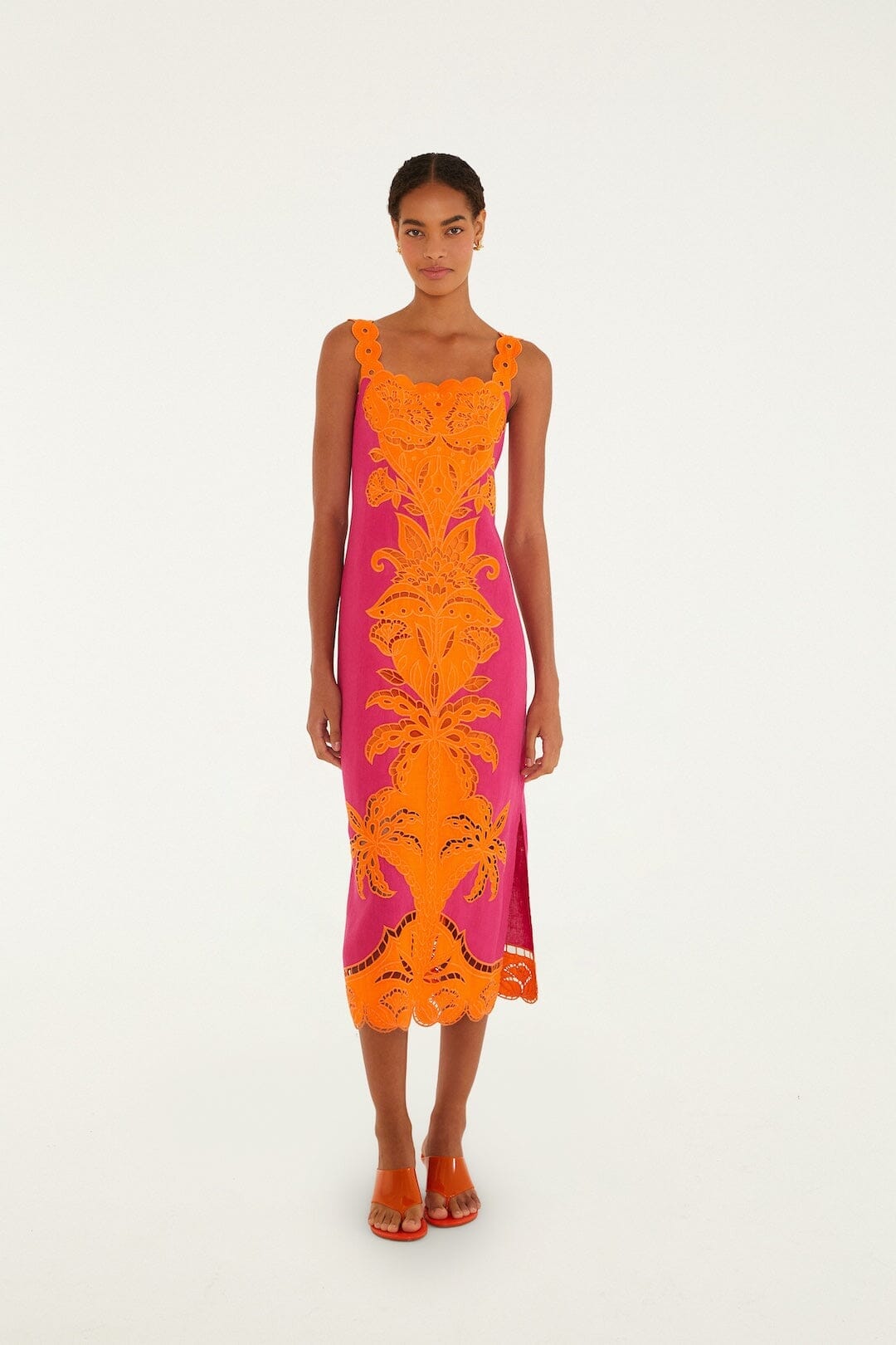 Pinke Cutwork Euroflax Premium Linen Midi Dress