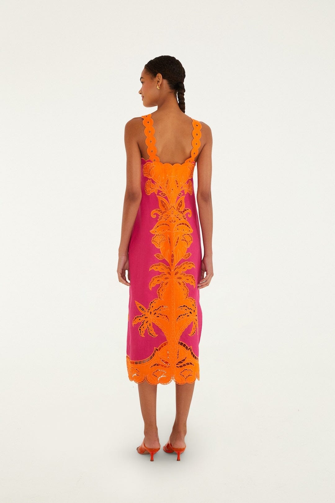 Pinke Cutwork Euroflax Premium Linen Midi Dress