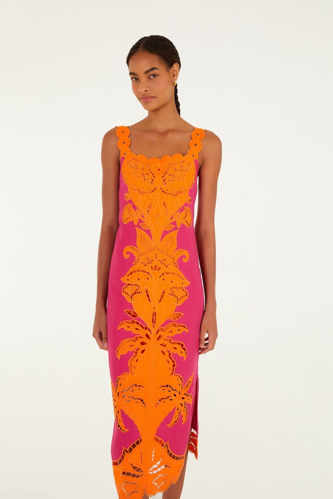 Pinke Cutwork Euroflax Premium Linen Midi Dress