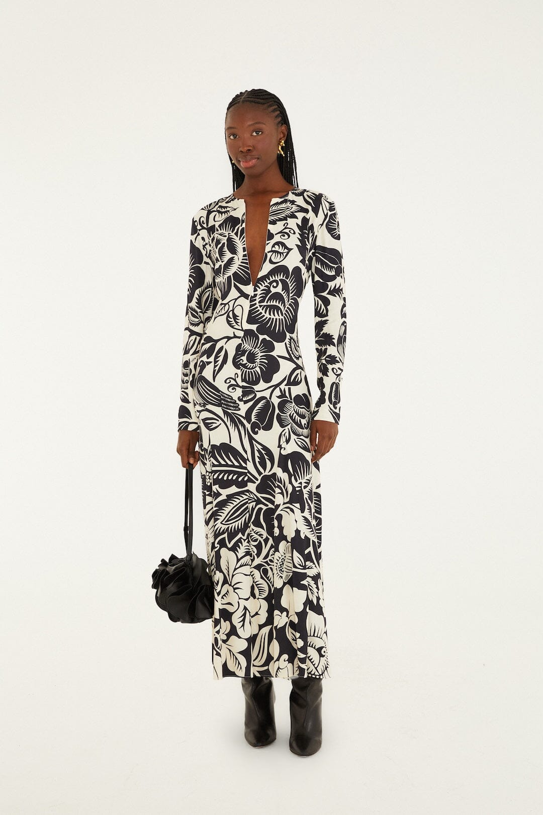 Robe longue en viscose Lenzing™ Ecovero™ à motif noix de cajou et oiseaux, couleur blanc cassé