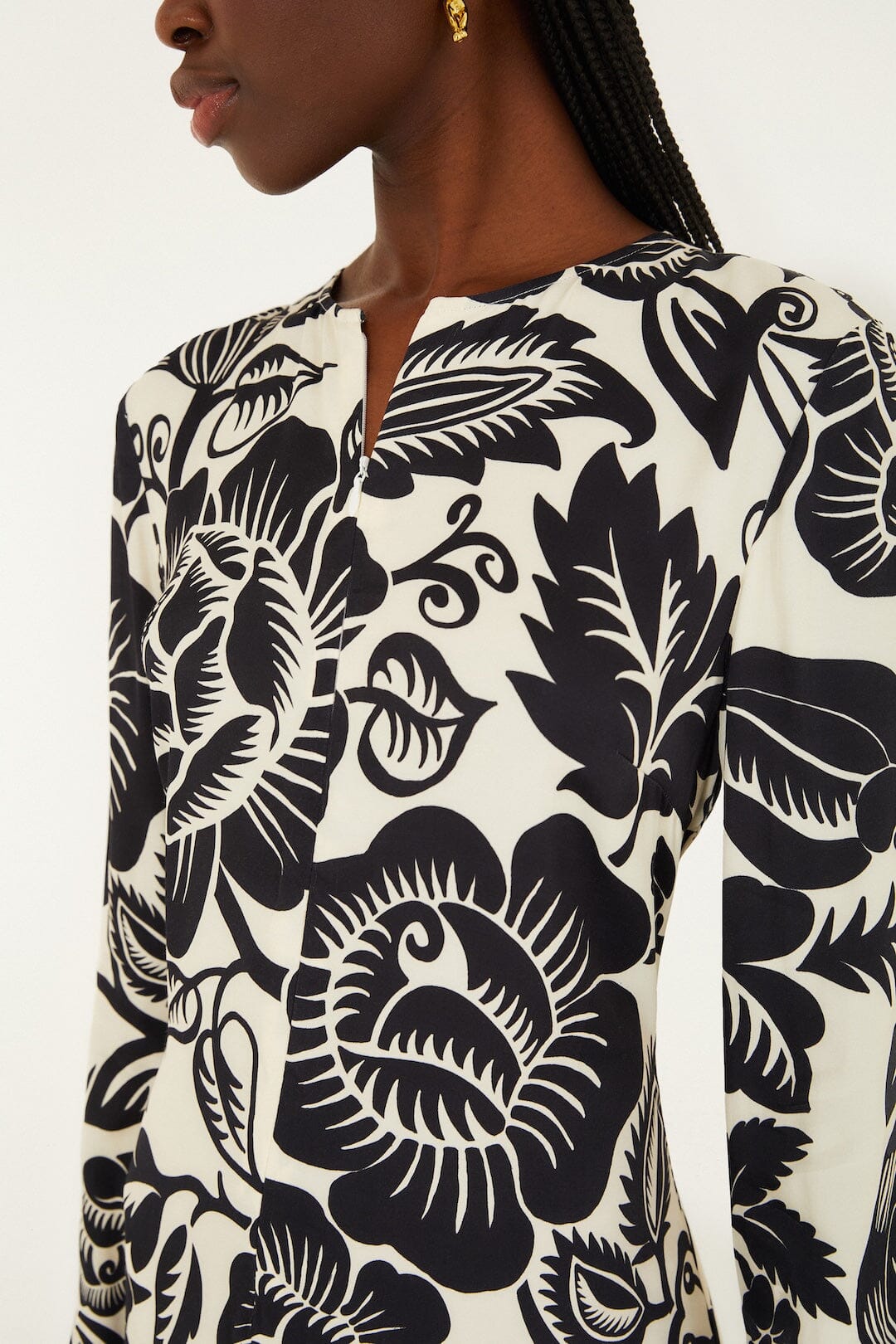 Robe longue en viscose Lenzing™ Ecovero™ à motif noix de cajou et oiseaux, couleur blanc cassé