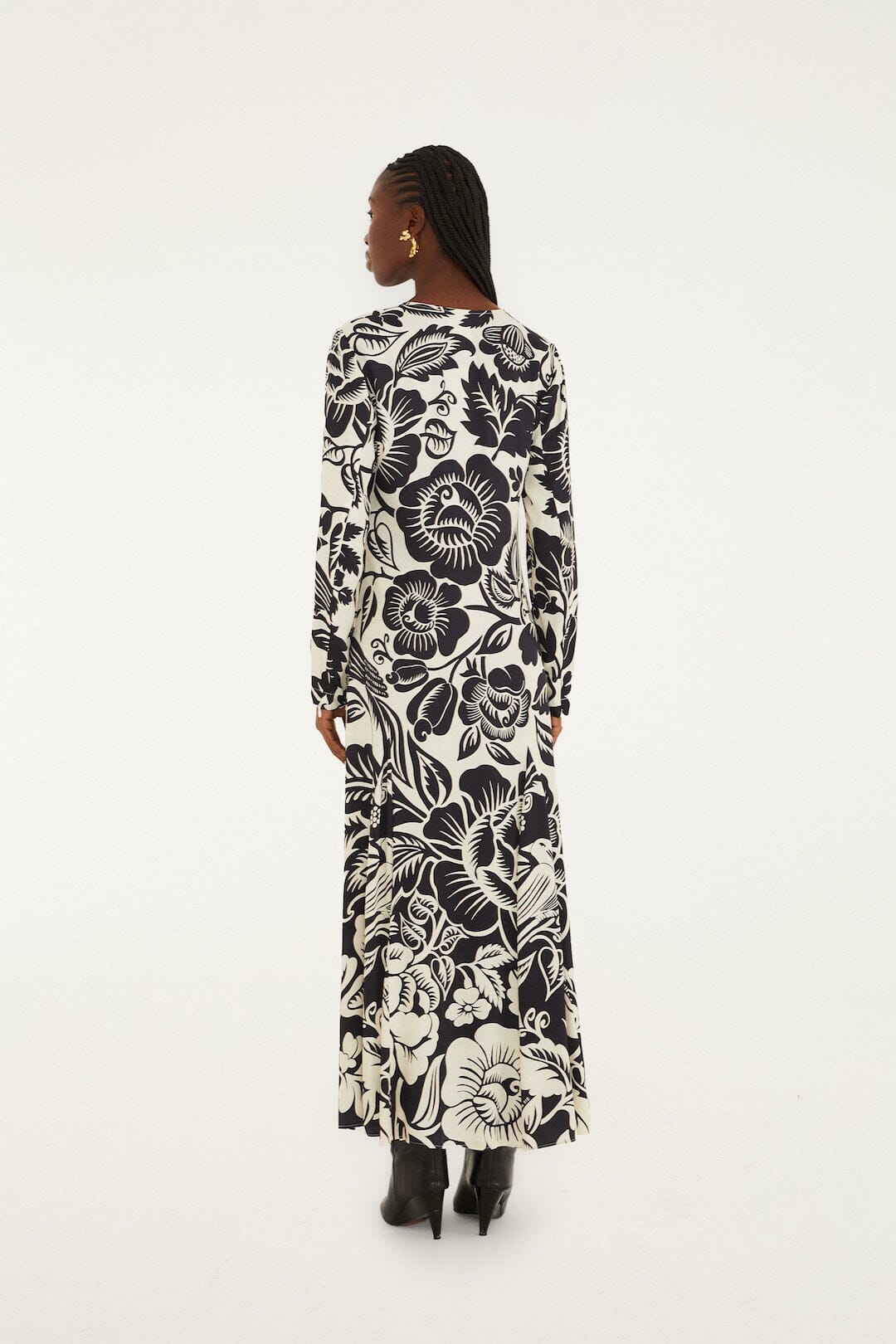 Robe longue en viscose Lenzing™ Ecovero™ à motif noix de cajou et oiseaux, couleur blanc cassé