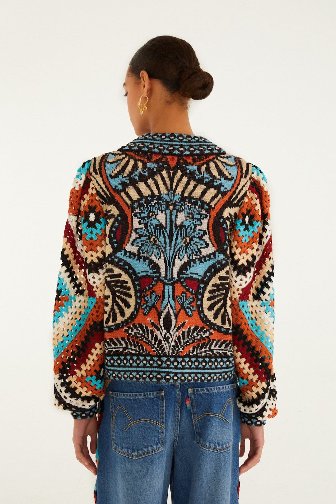 Multicolor Balamana Crochet Sleeve Knit Sweater