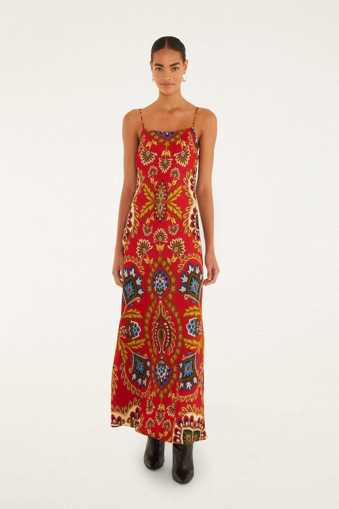 Red Folk Tapestry Lenzing™ Ecovero™ Viscose Slip Maxi Dress