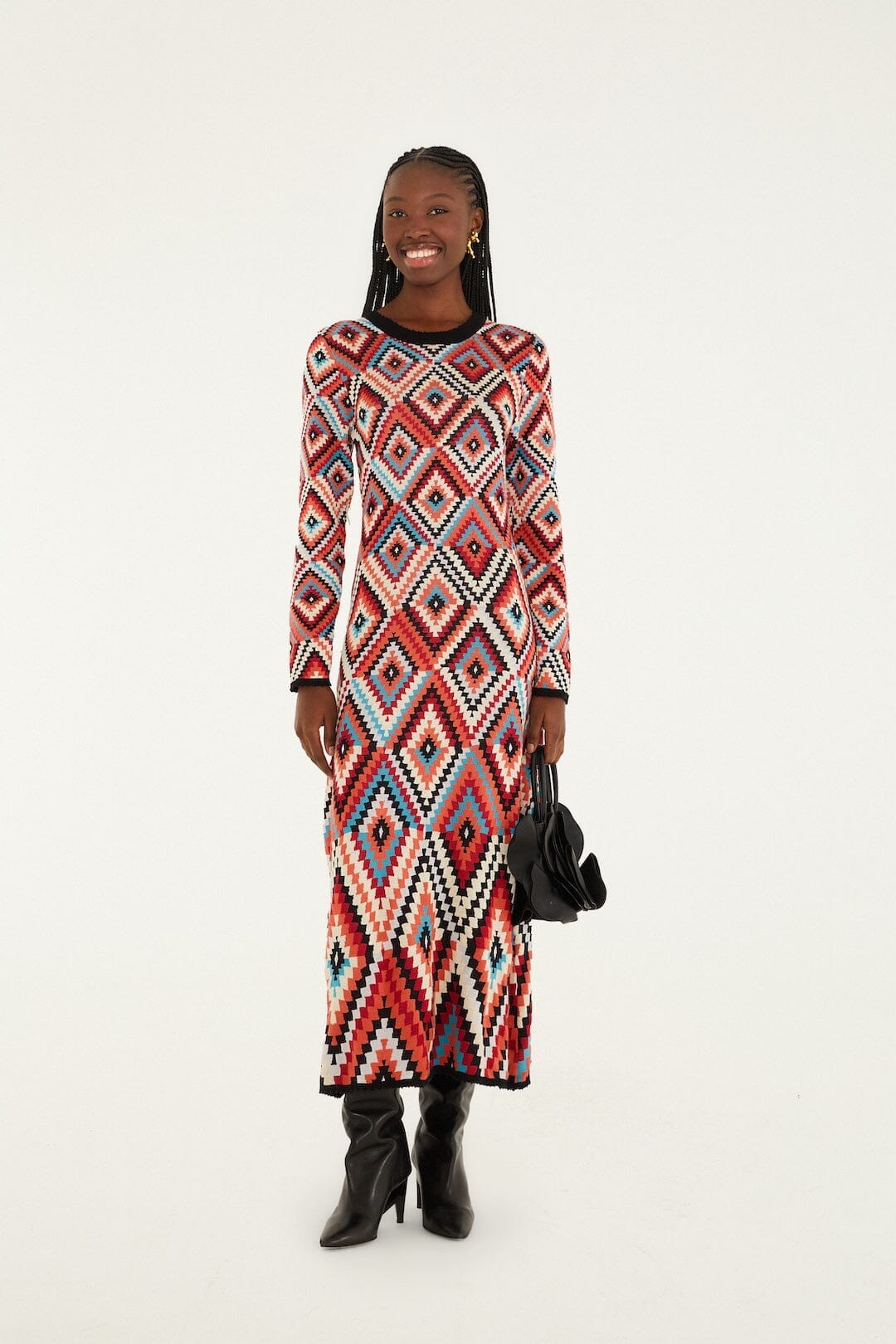 Multicolor Pretti Long Sleeve Knit Maxi Dress