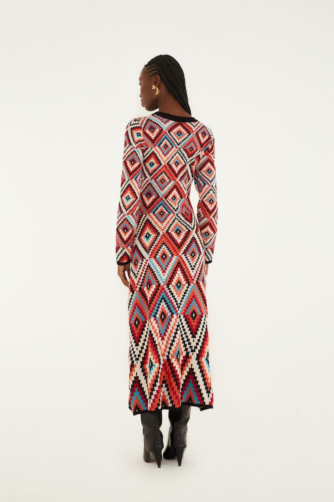 Multicolor Pretti Long Sleeve Knit Maxi Dress