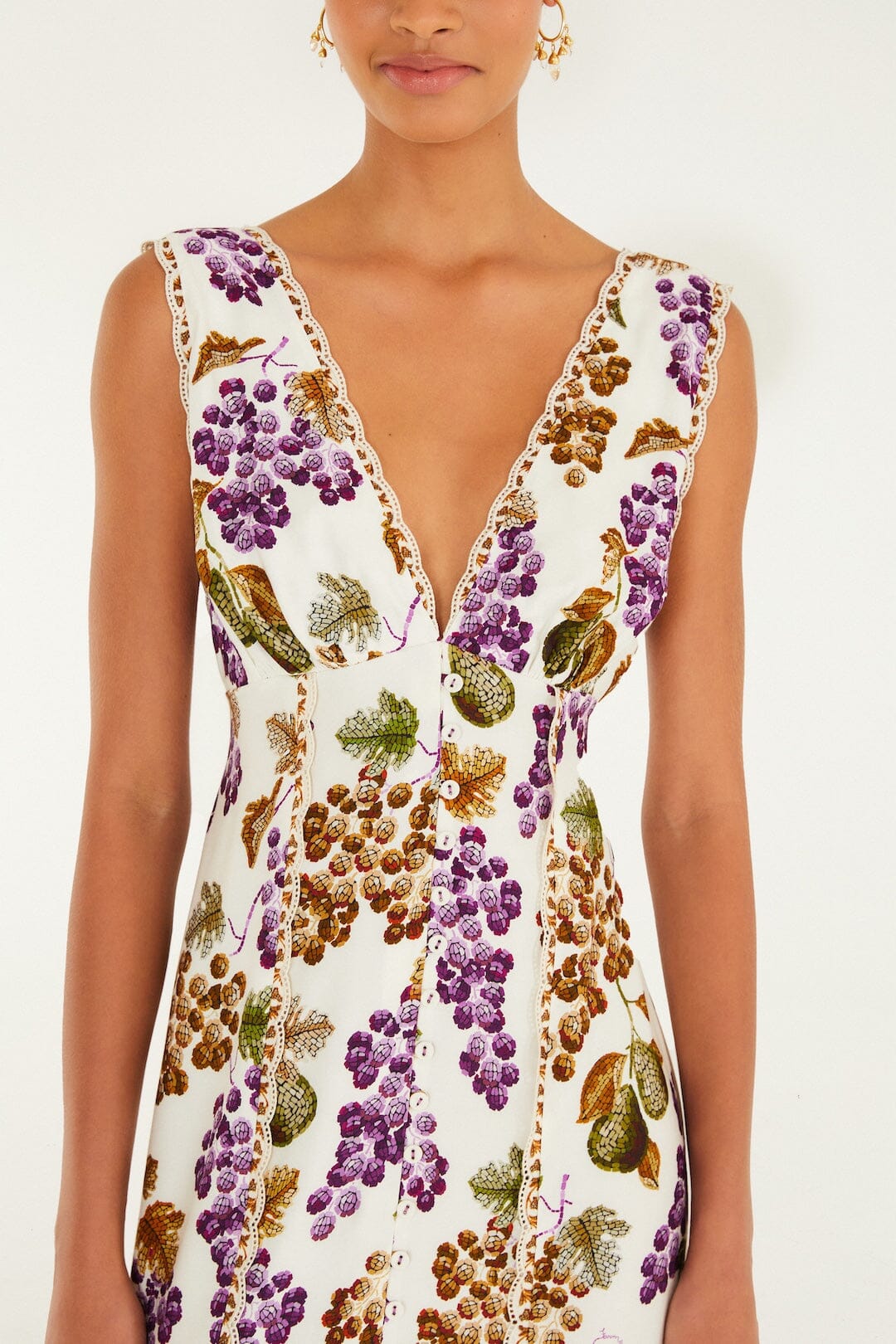 Cream Grape Garden Lenzing Ecovero Viscose Midi Dress