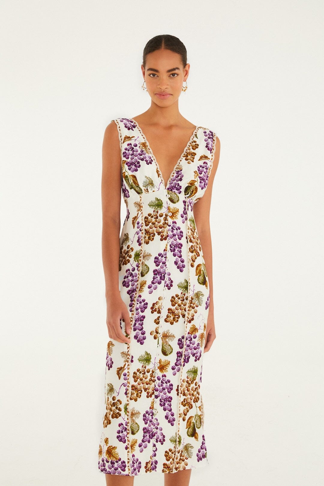 Cream Grape Garden Lenzing Ecovero Viscose Midi Dress