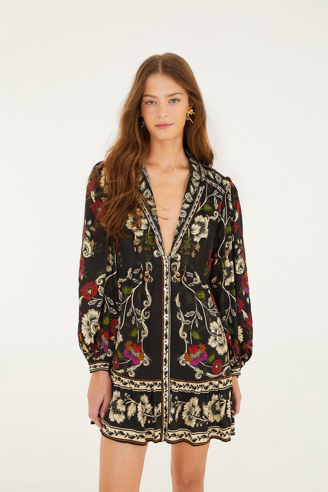 Black Rococo Flowers Lenzing™ Ecovero™ Viscose Mini Dress