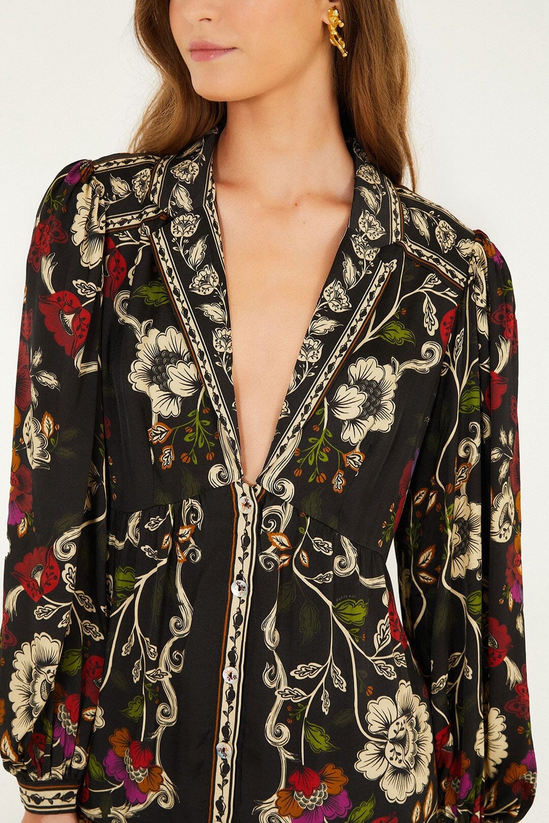 Black Rococo Flowers Lenzing™ Ecovero™ Viscose Mini Dress