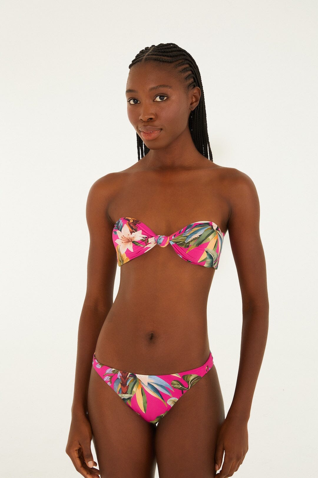 Pink Tropicalia Front Knot Bikini Top