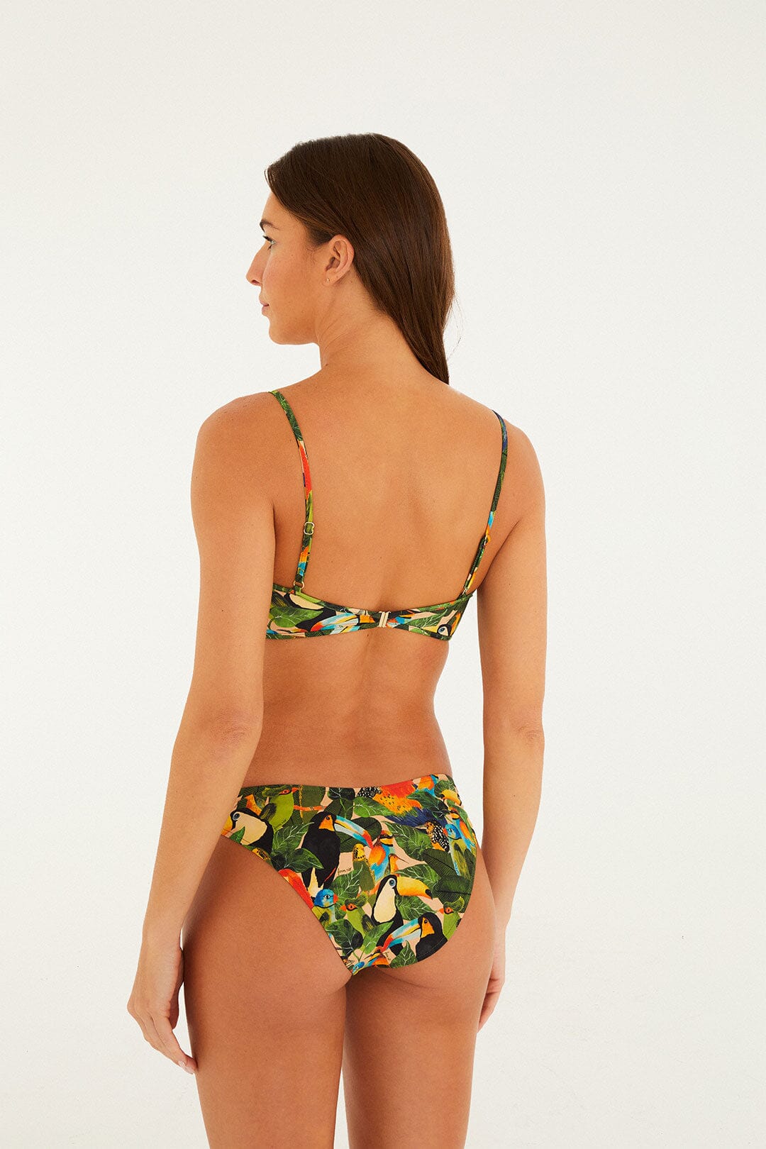 Bas de bikini taille basse à motif de feuilles d'oiseaux