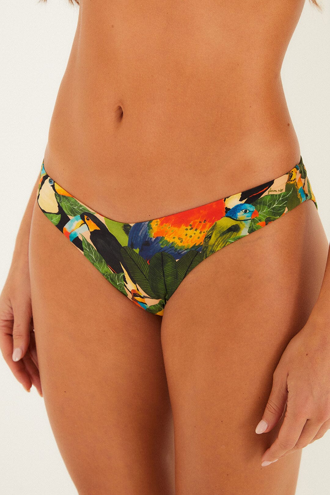 Bas de bikini taille basse à motif de feuilles d'oiseaux