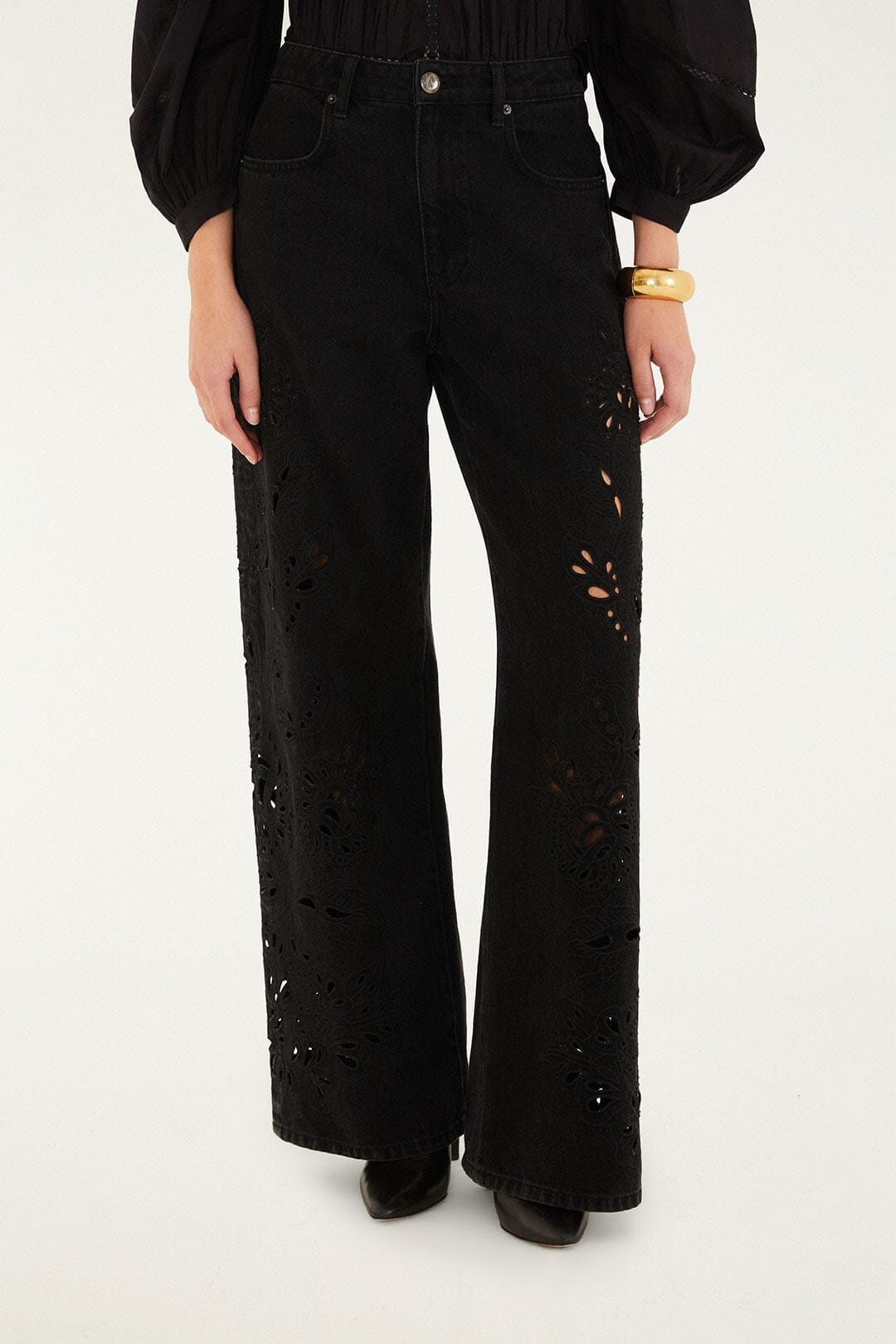 Black Cut-Out Richelieu Denim Pants