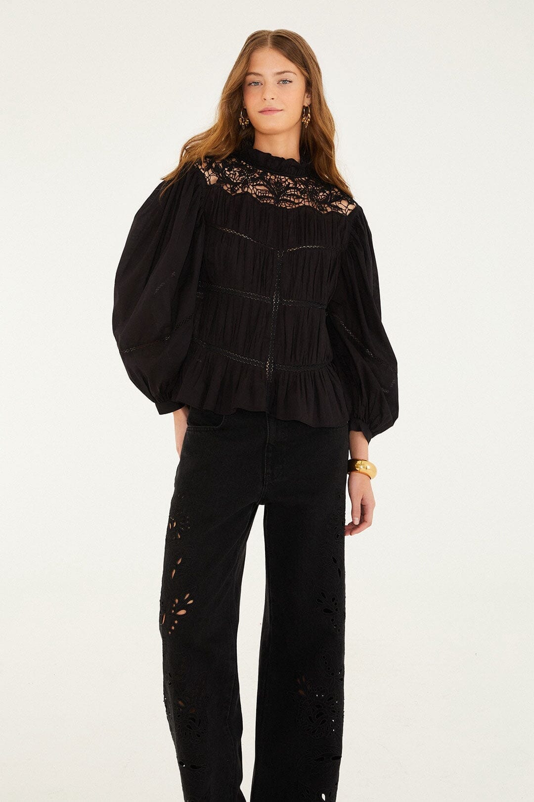 Black Cut-Out Richelieu Denim Pants