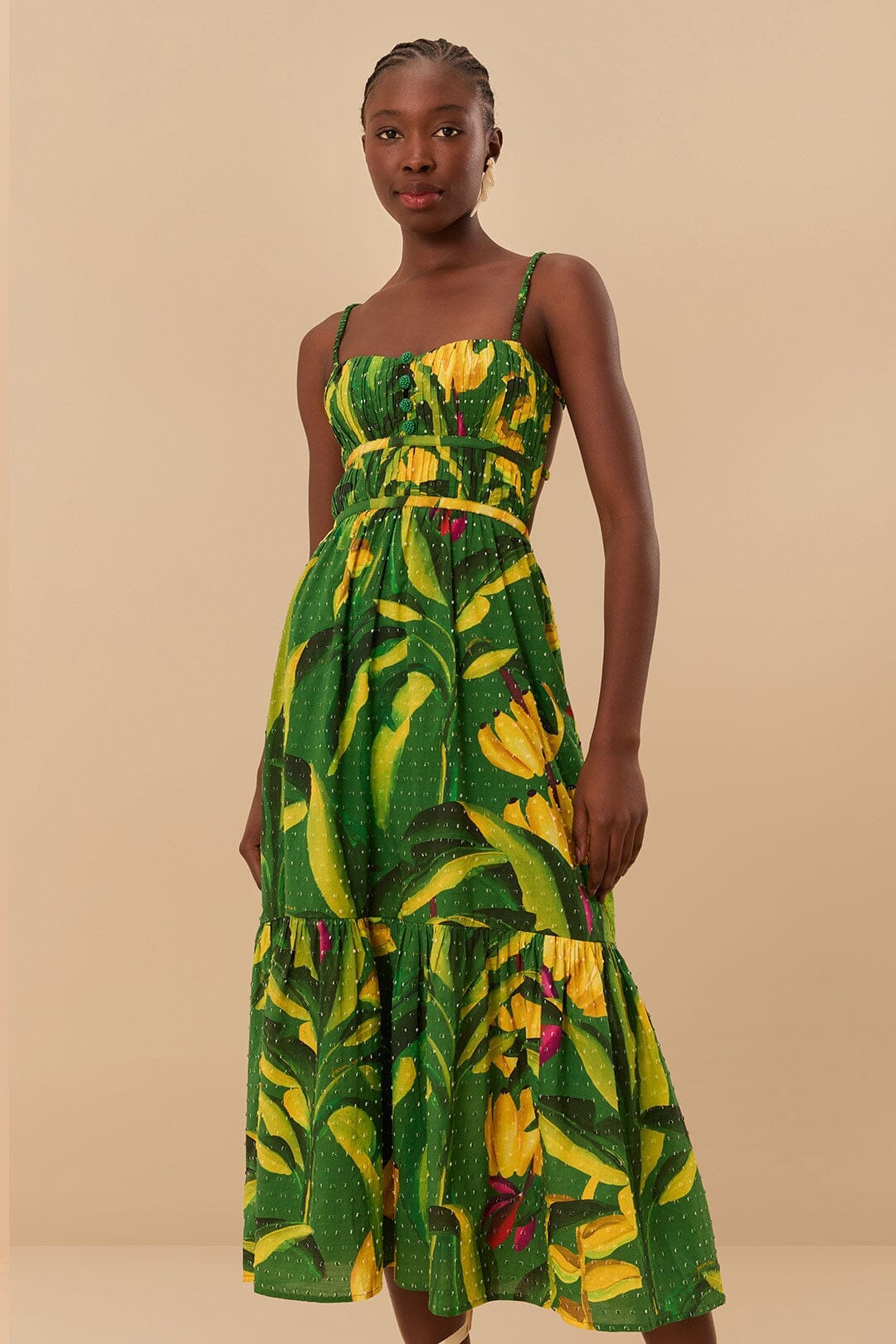 Green Banana Aquarela Midi Dress FARM Rio Green Banana Aquarela Midi Dress FARM Rio