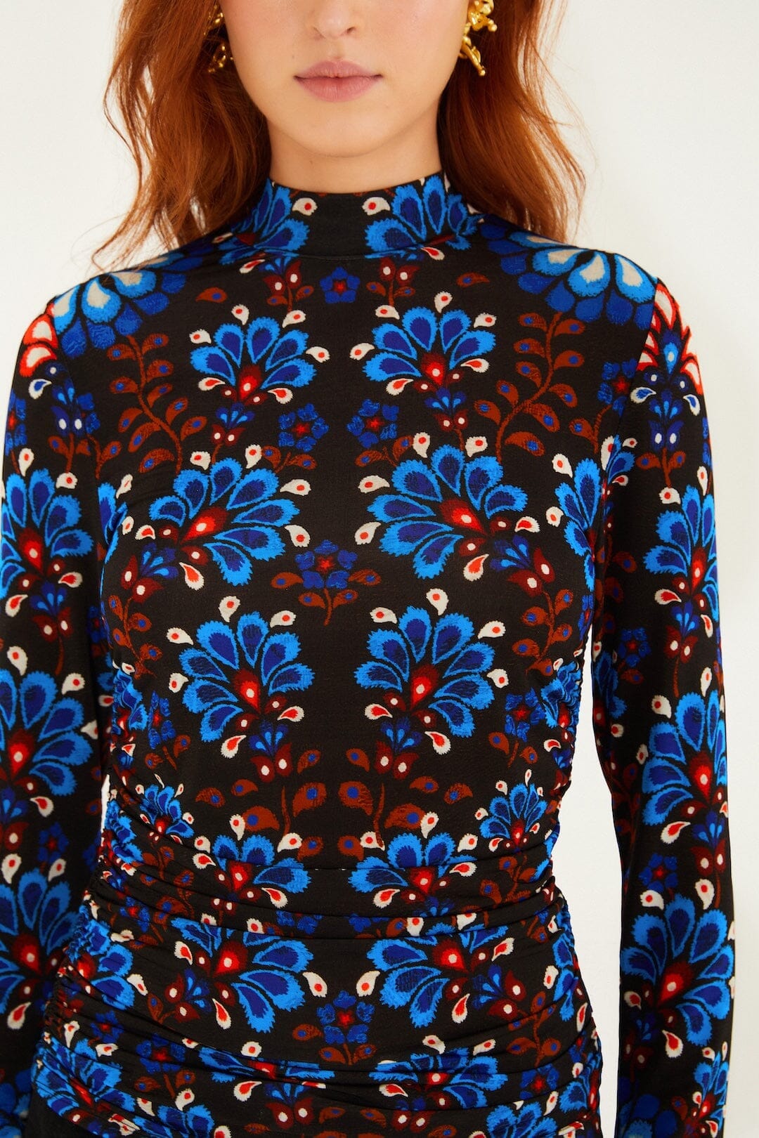 Black Latina Scarf High Neck Jersey Blouse