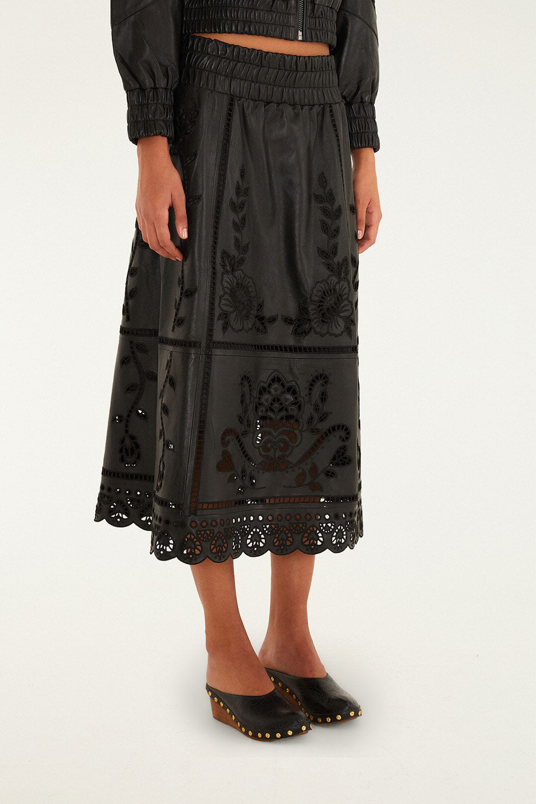 Black Richelieu Heart Leather Skirt
