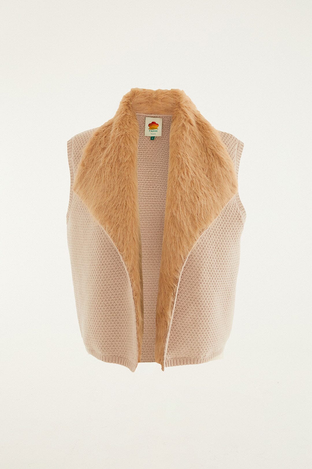Beige Fur Sleeveless Knit Vest