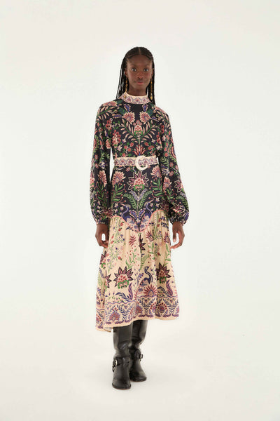 cream marvelous garden short sleeve midi dress Farm Rio Floral Printed Midi Shirt Dress - Marvelous Garden Cream