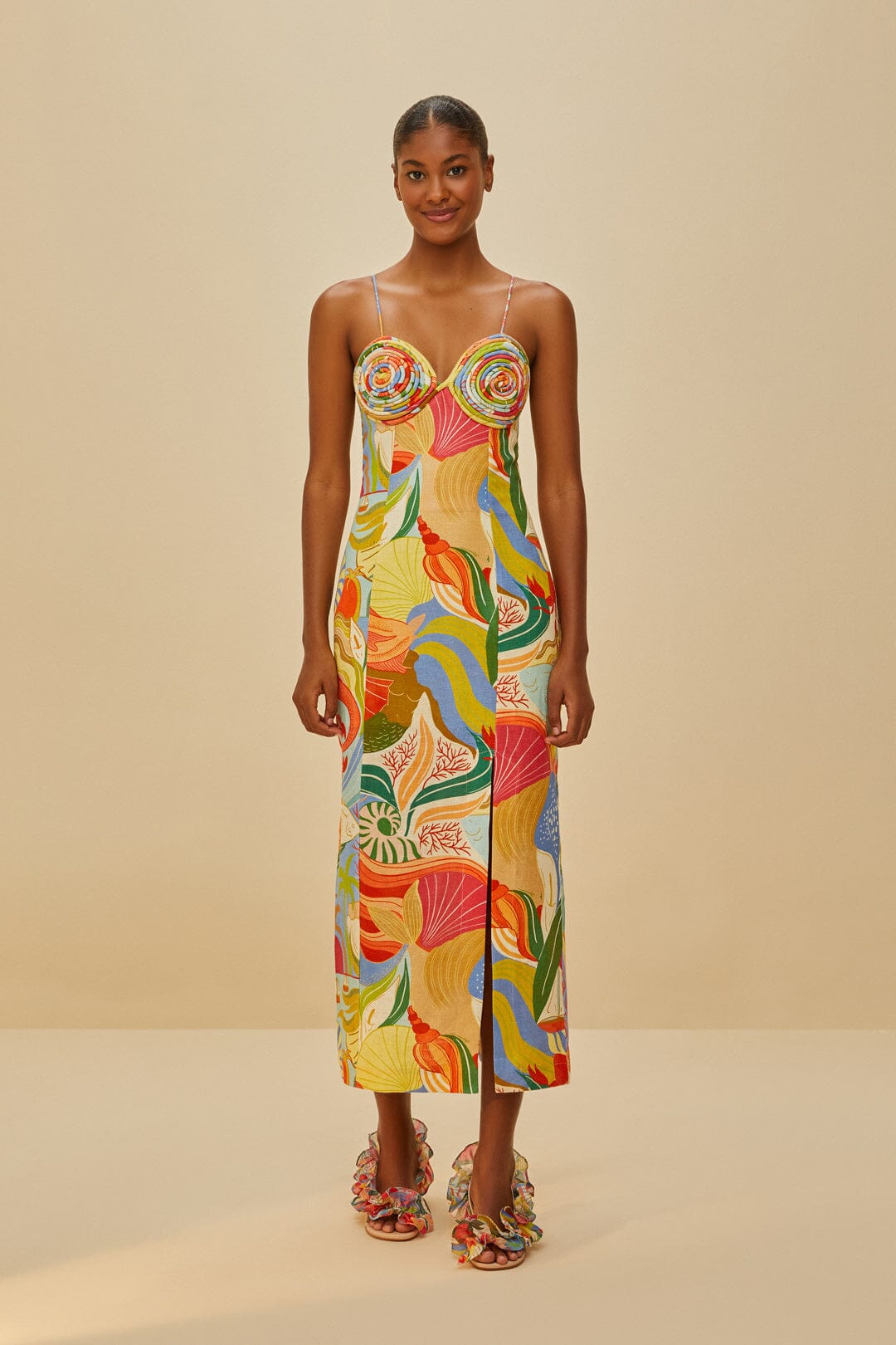 Multicolor Ocean View Monstera Heeled Sandal