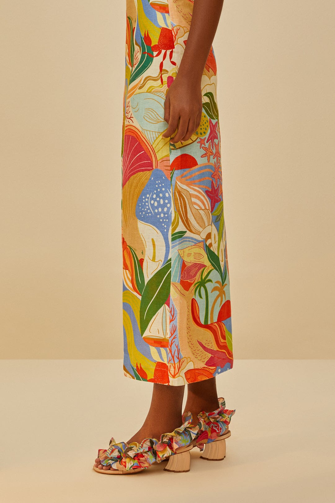 Multicolor Ocean View Monstera Heeled Sandal