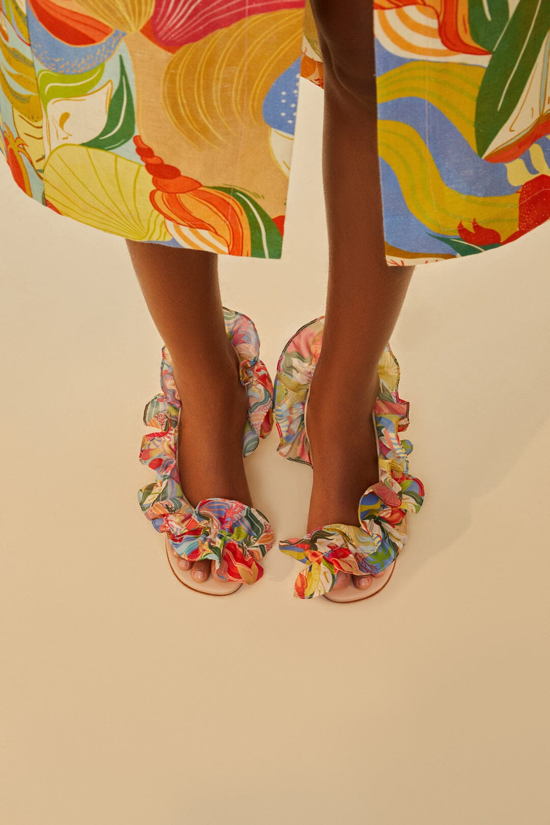 Multicolor Ocean View Monstera Heeled Sandal
