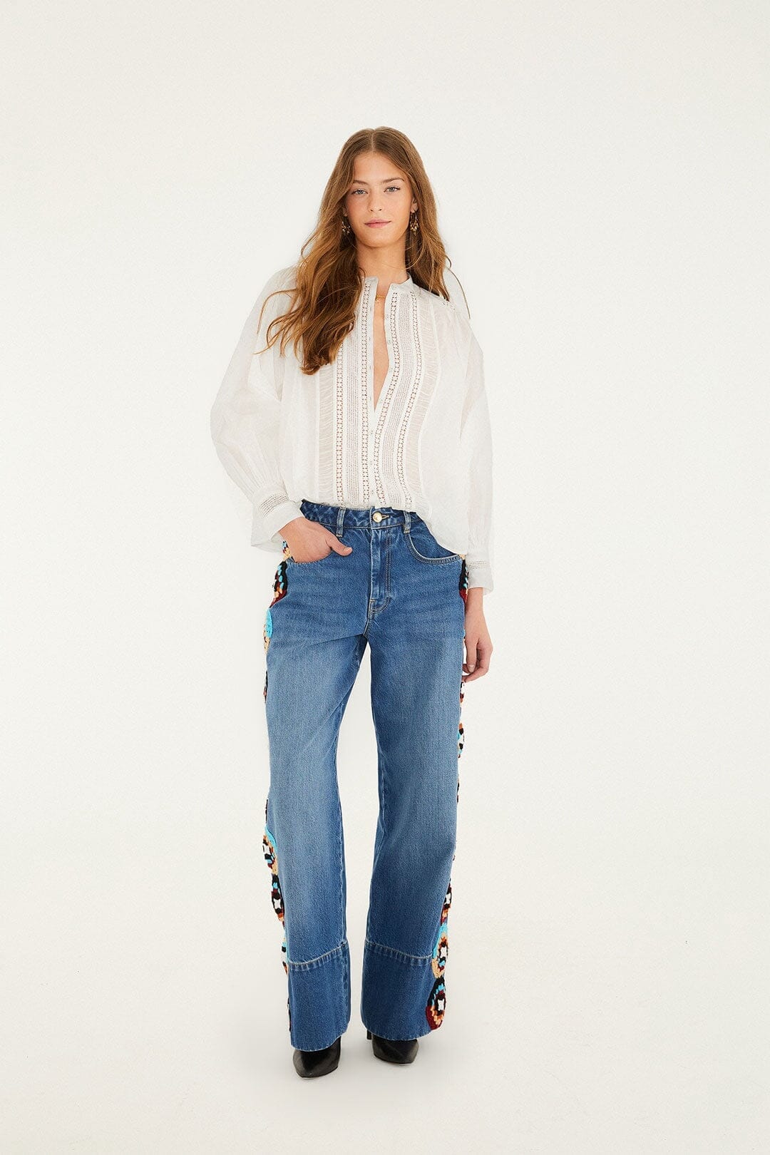 Off-White Long Sleeve Buttoned Lace Blouse